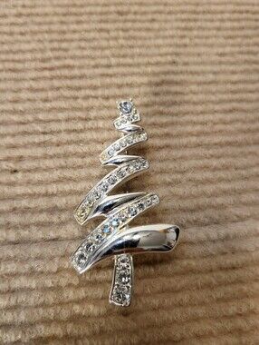 Monet Silver Tone Christmas Tree Brooch Pin